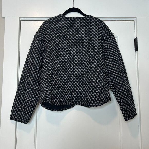 Old Navy Quilted Bomber Jacket Black Polka Dot Print Zip Up Size Medium - Picture 7 of 7